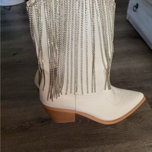 knee length dresses for ladies AZALEA WANG CHEVELLE MESH EMBELLISHED BOOT IN MULTI  AKIRA